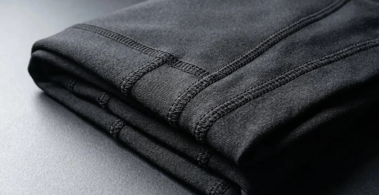 Rashguard de grappling noir plié avec coutures plates visibles et tissu technique à compression